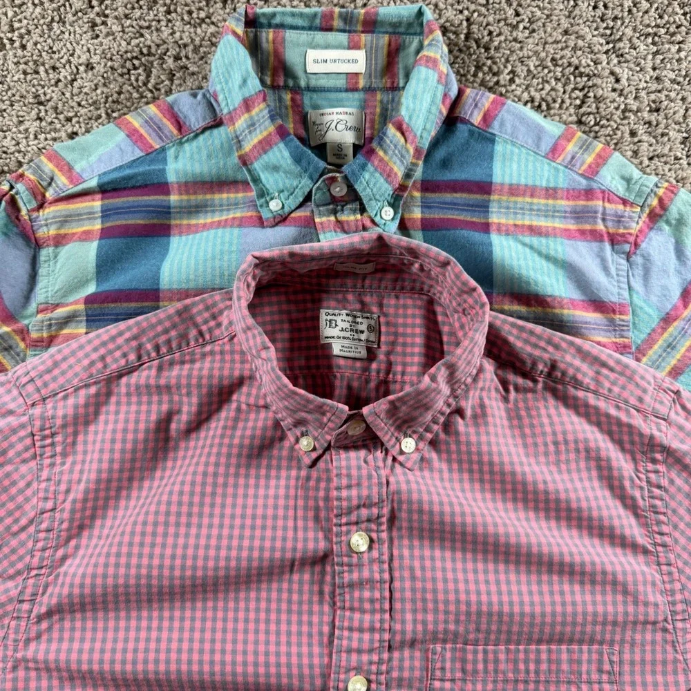J.Crew bundle Mens Small Slim untucked Madras Plaid checkered business shirts